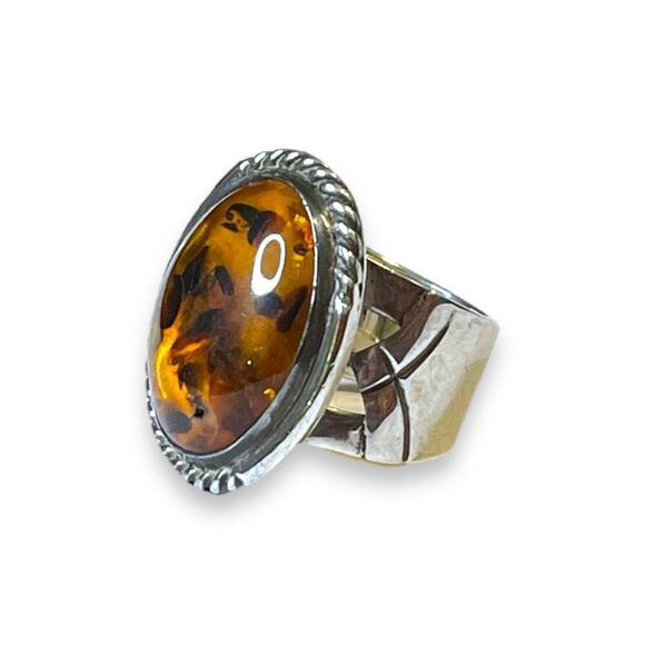 Jay King Mine Finds (DTR) Amber Cabochon Sterling Silver Ring Signed Size 7 BOHO - Picture 2 of 10
